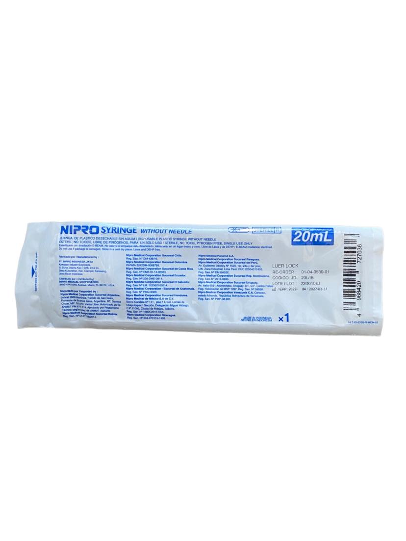 JERINGA NIPRO SYRINGE 20ML 1 PIEZA